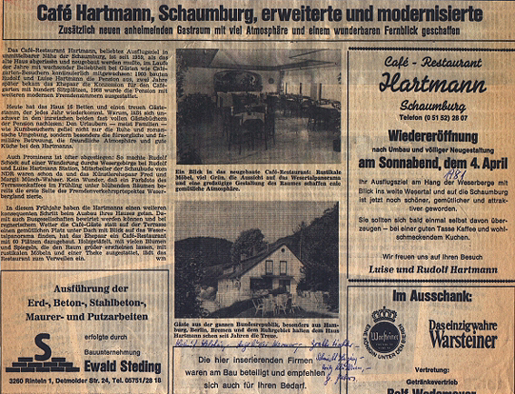 Cafe Hartmann-Erweiterung RestaurantanbauWinter1980-81